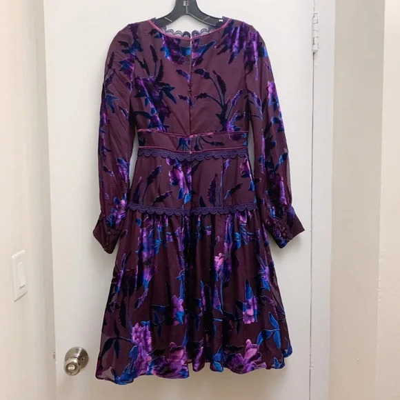 Marchesa Notte Purple Sheer Floral Dress | Wedding Guest / Cocktail - Picture 4 of 9